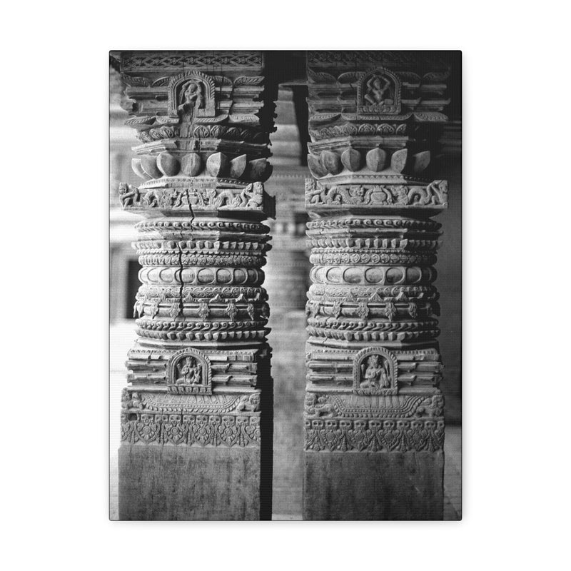 Detail Of Two Stone Carved Columns - Patan Nepal Durbar Square - Canvas Print