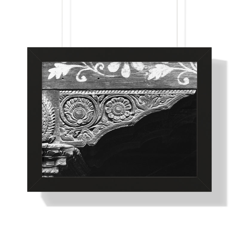 Wood Carved Corner Detail Of Doorway - Patan Nepal, Durbar Square - Framed Photo Print