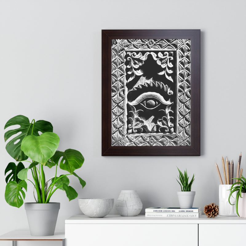 36 - Wood Carving Of Eye And Flowers - Patan Nepal, Durbar Square - Framed Photo Print