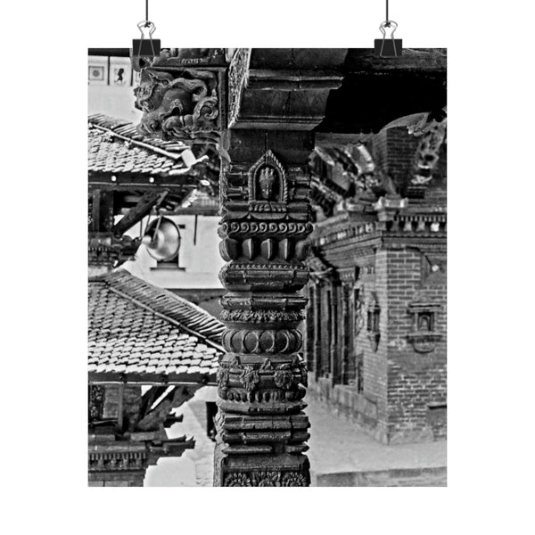 Single Stone Column Carving - Patan Nepal, Durbar Square - Premium Poster Print