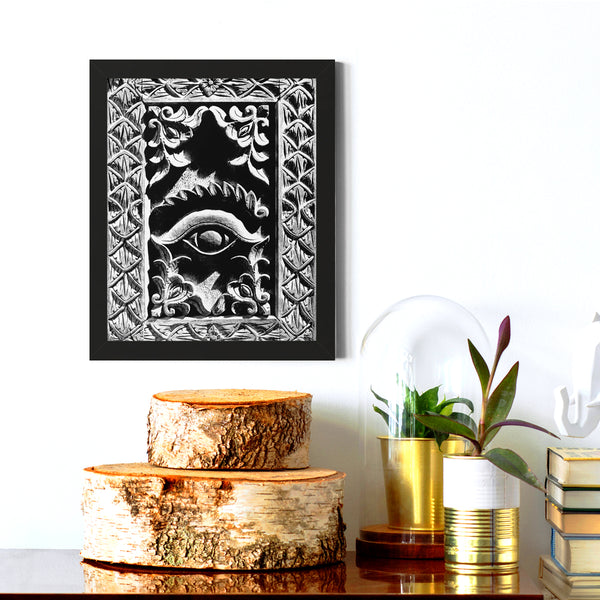 36 - FP -Wood Carving Of Eye And Flowers - Patan Nepal, Durbar Square - Framed Photo Print