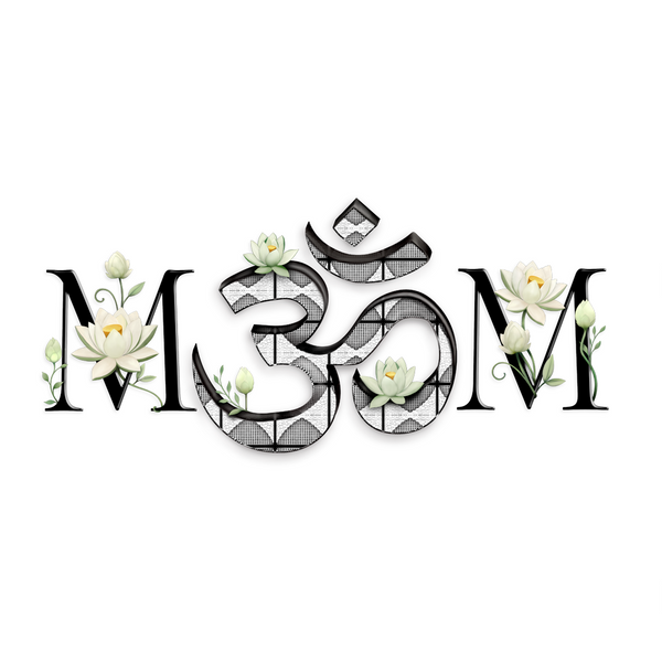 White Lotus M'Om Accent Mug – Om Symbol with Hand-Drawn Lotus Flowers and Custom Abstract Himalayan Pattern Designs