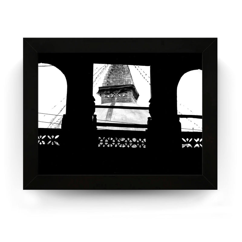 21 - Bouddha Stupa Seen Through Window - Kathmandu Nepal - Framed Photo Print