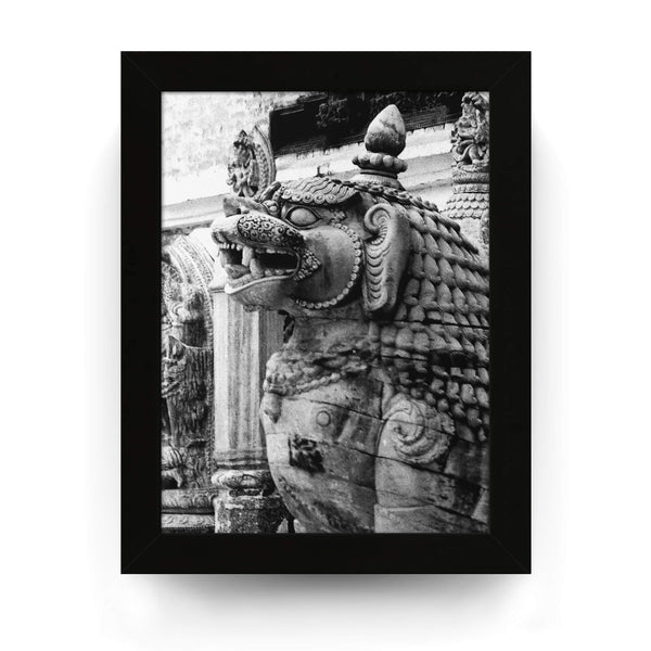 22 - Stone Statue Of Sitting Lion - Patan Nepal Durbar Square - Framed Photo Print