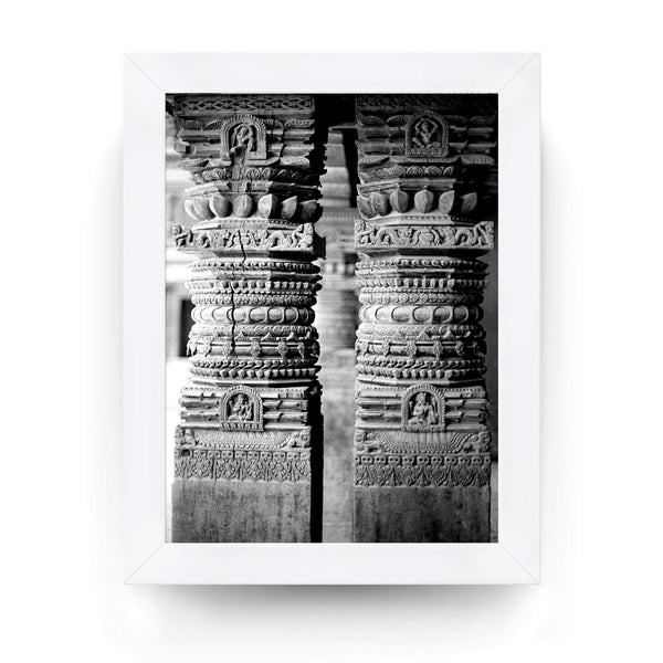 23 - Detail Of Two Stone Carved Columns - Patan Nepal Durbar Square - Framed Photo Print