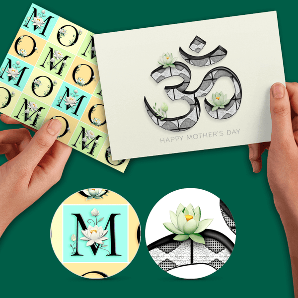 Mother's Day Hand-Drawn White Lotus OM MOM Card - Digital Download