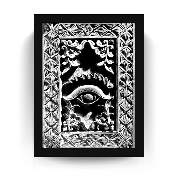 36 - Wood Carving Of Eye And Flowers - Patan Nepal, Durbar Square - Framed Photo Print