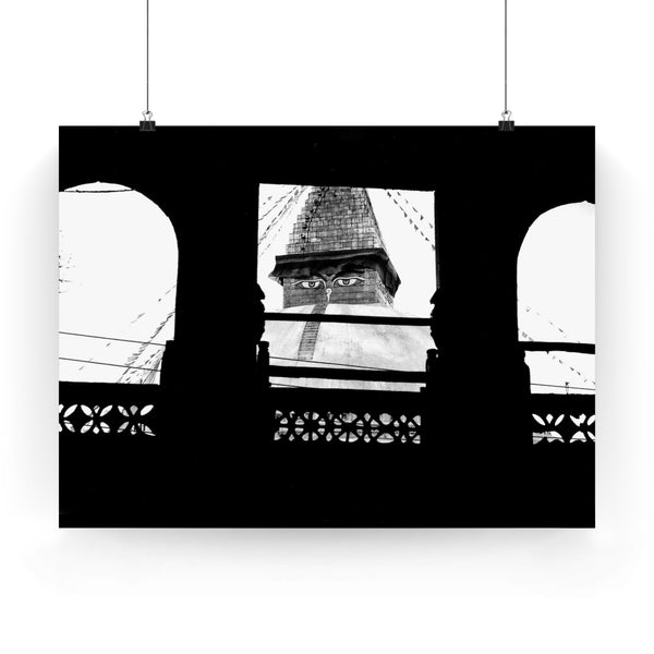 21 - Boudha Stupa Seen Through Window - Kathmandu Nepal - Premium Poster Print